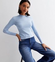 New Look Pale Blue Ribbed Knit Crew Neck Top